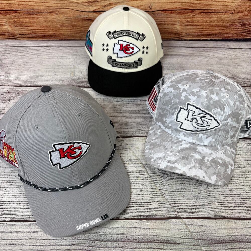 New Era Kansas City Chiefs Superbowl 3pc Snapback Hat Bundle Lot